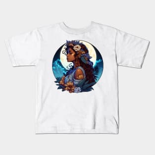 Hina Hawaiian Goddess of the Moon Illustration Mythology Kids T-Shirt